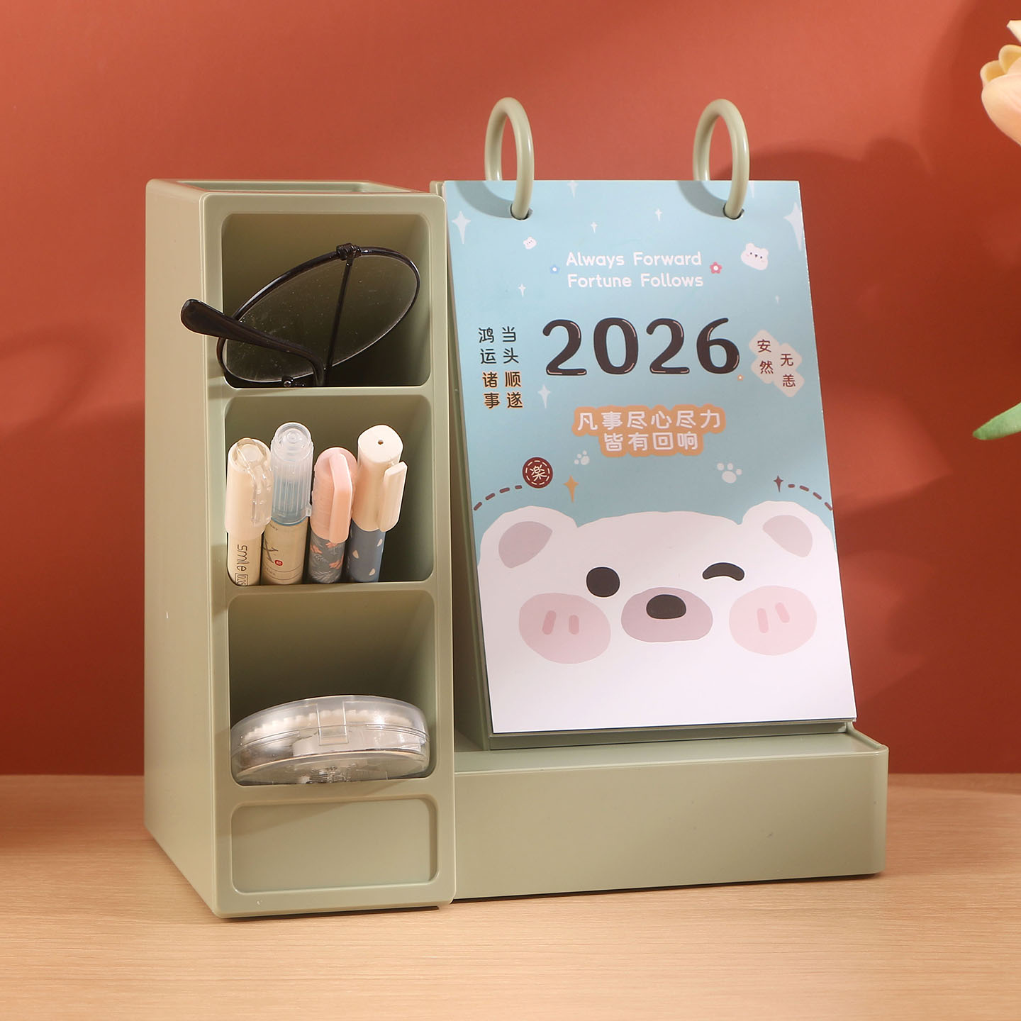 台历2026年新款斜插式笔筒收纳台历日历定制做广告创意式桌面摆件马年塑料塑胶商务台历办公礼品月历专版印刷