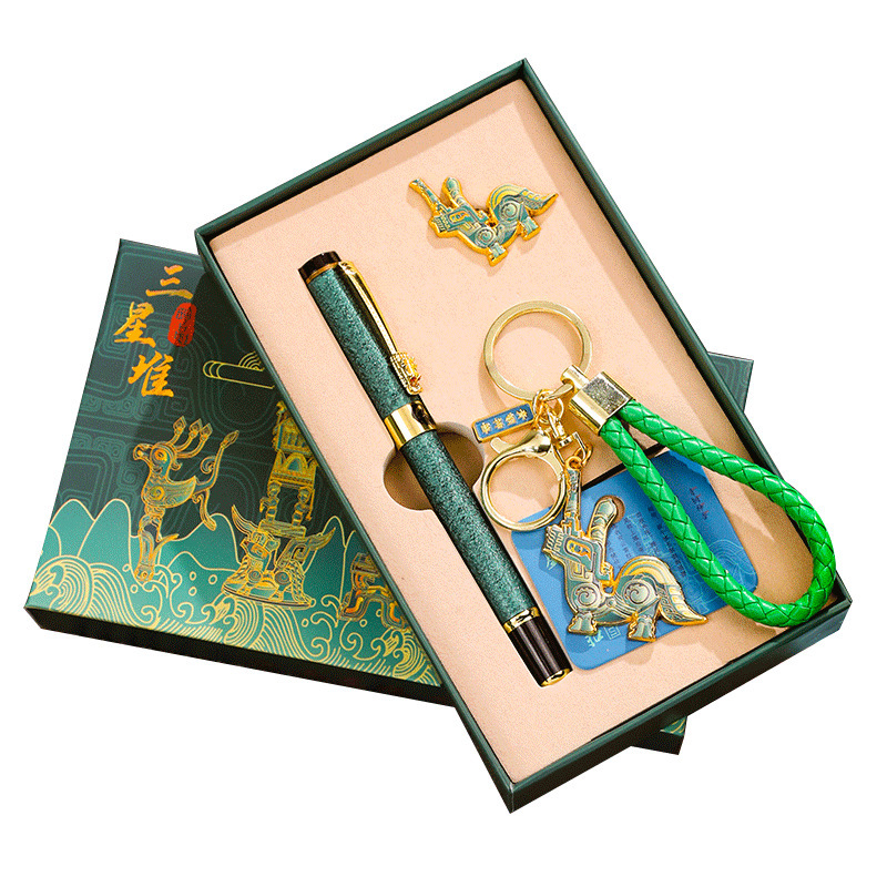 三星堆文创签字笔胸针钥