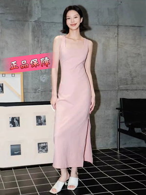 YT&UR2024夏季女法式粉色氛围感露背修身无袖方领连衣裙UWG740040