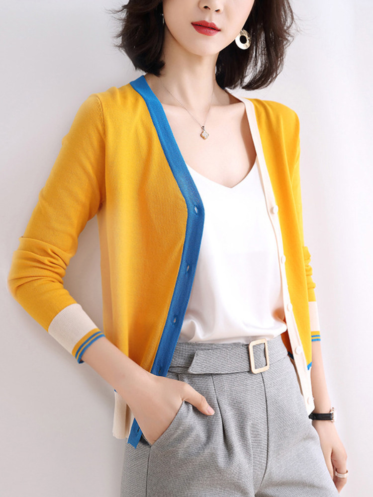 Mianma Schman's short ice-wire knitted cardigan featured a shawl-thin coat over her new spring/autumn 2021 sweater