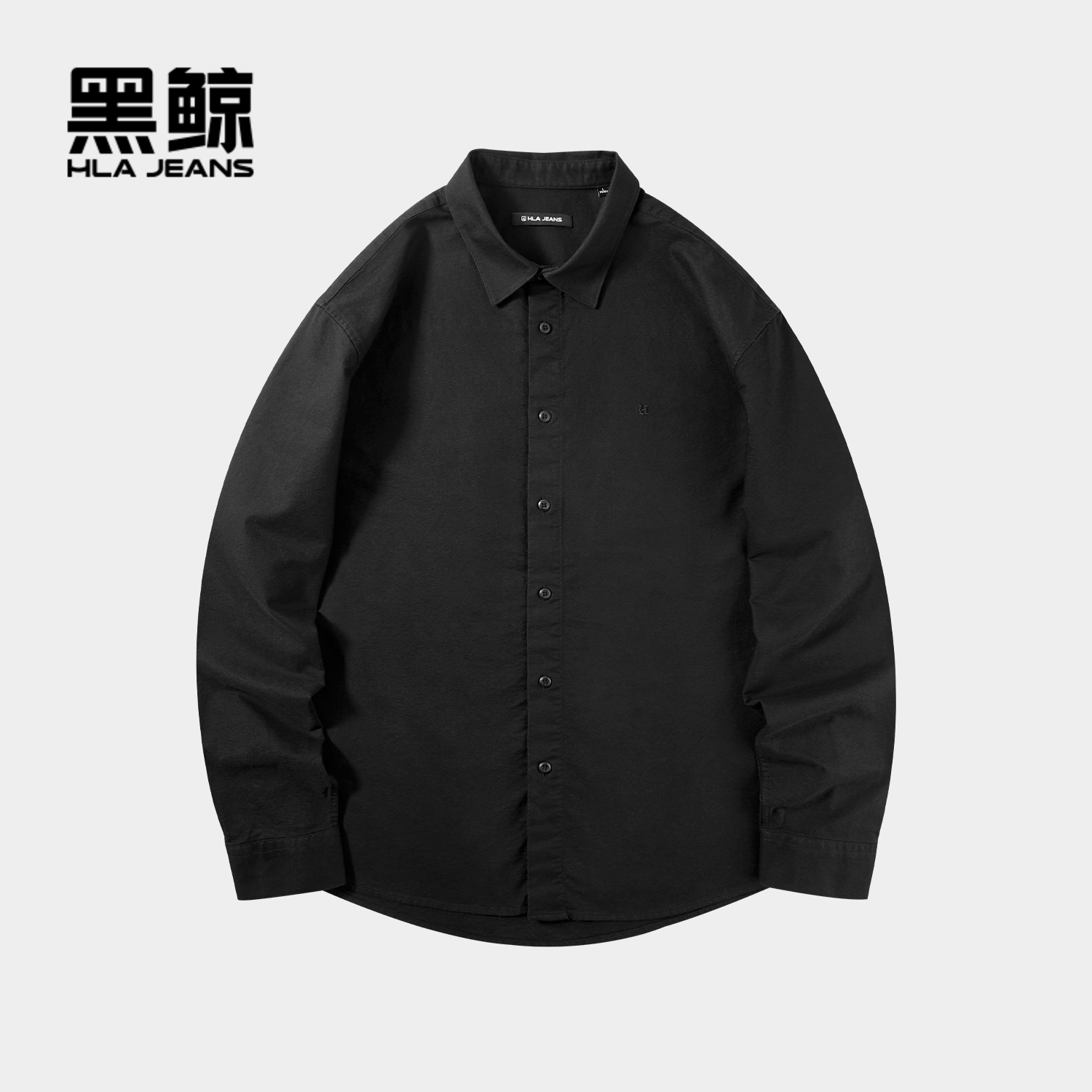 黑鲸帅气黑色休闲衬衫