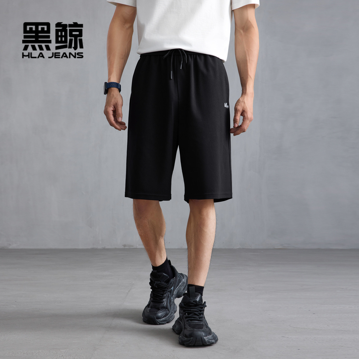 海澜之家旗下黑鲸腰间抽绳休闲中裤男2026年夏季新品直筒短裤