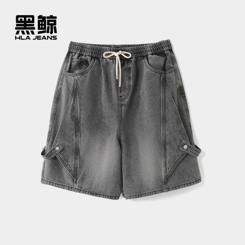 腰间抽绳 直筒版型 弧形插袋