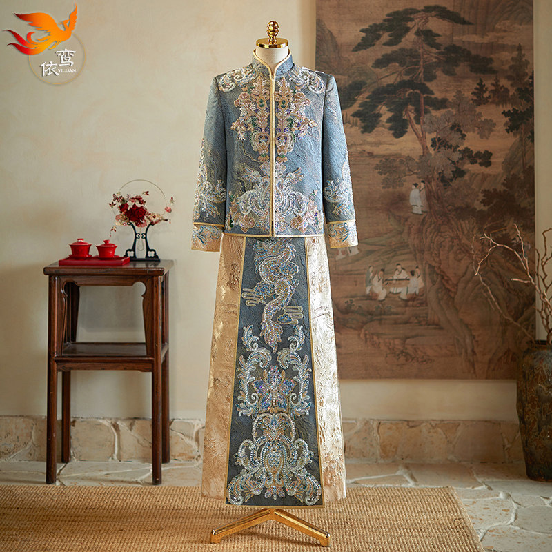 秀禾服男士2025年新款中式大码唐装新郎结婚接亲敬酒服龙凤褂男生,男装,秀禾服,淘宝优惠券,粉丝福利购,淘宝优惠卷