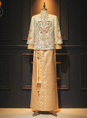 秀禾服男士2026年新款结婚香槟色新郎中式礼服金色敬酒接亲秀和服