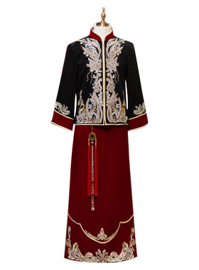 中式新郎黑色龙凤褂秀禾服