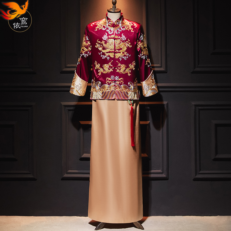 秀禾服男装2021年夏季新款男士中式结婚礼服新郎龙凤褂男复古唐装