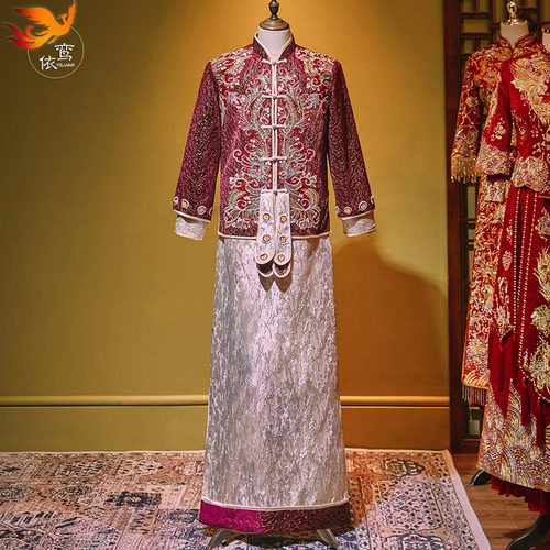 秀禾服新郎2026新款中式结婚男士礼服大码男装龙凤褂唐装接亲婚服