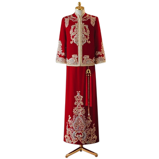 丝绒秀禾服男士2025新款中式新郎结婚大码敬酒礼服唐装龙凤褂男款