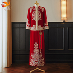 丝绒秀禾服男士2023新款中式新郎结婚大码敬酒礼服唐装龙凤褂男款