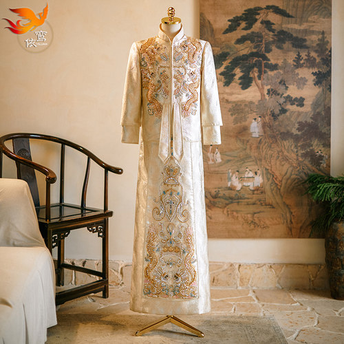 秀禾服男装2025新款中式新郎龙凤褂大码婚服男士唐装马褂结婚礼服