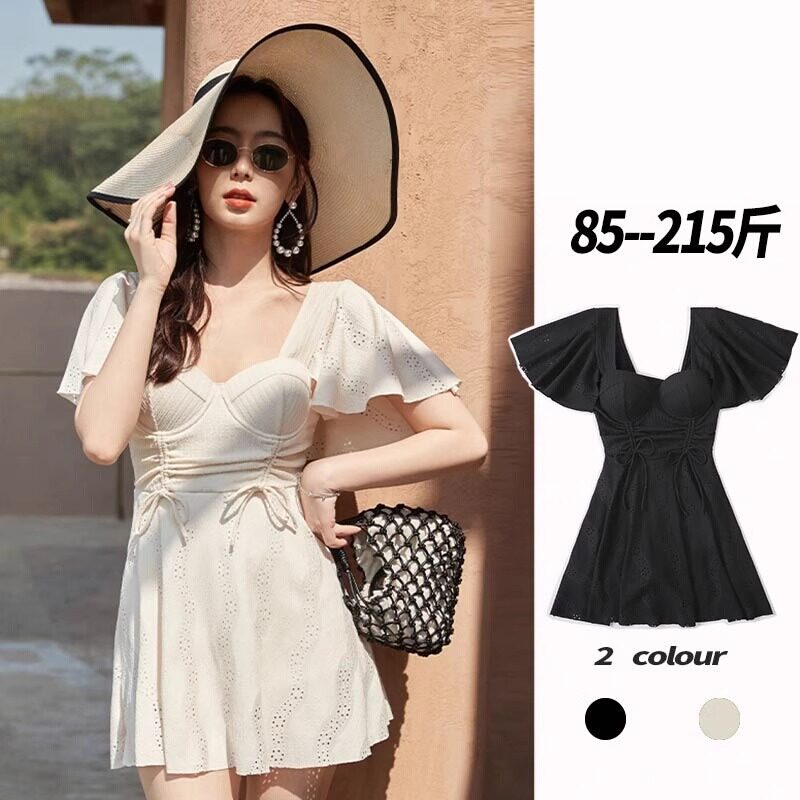 泳衣微胖女孩大码连体钢圈聚拢钢托胖妹妹裙式遮肉冬季泡温泉泳装