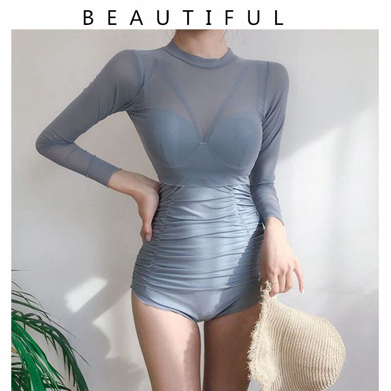 泳衣女2024新款温泉三角连体带罩衫性感比基尼遮肚显瘦ins风泳装