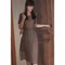 JAPANESE HIGH-END MOCHA BROWN CHIFFON DRESS SUMMER THIN WAIST THIN WAIST ELEGANT TEMPERAMENT PUFF SLEEVE MIDI SKIRT