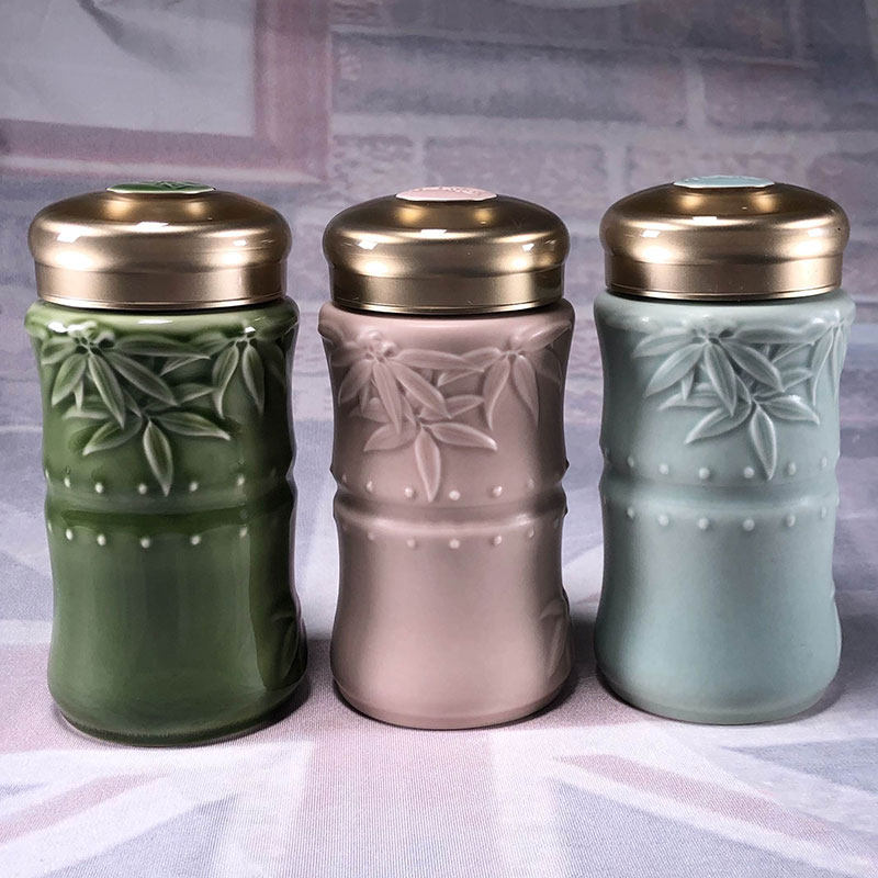 特价 乾唐轩活瓷杯小竹报平安随身杯370ml 竹节陶瓷茶水杯子 正品