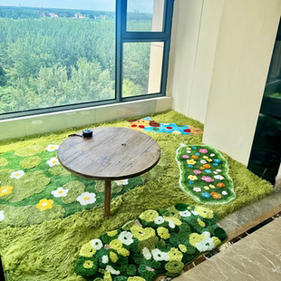 绿色系地毯阳台客厅房间卧室床边玄关长毛植绒小清新氛围感脚垫