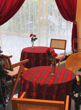 红色格子桌布ins风氛围感复古圣诞新年餐厅饭店铺拍照布置装饰品