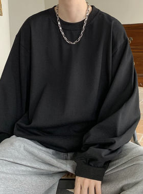 春季重磅长袖内搭T恤男女圆领情侣长袖ins宽松短袖简约打底衫上衣