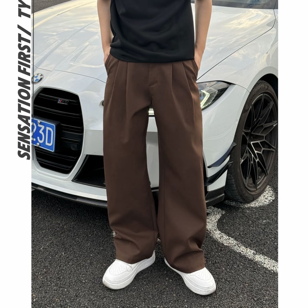 美式皱褶休闲裤子男秋冬季潮牌高街西裤子大码宽松直筒阔腿长裤子
