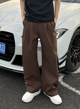 美式皱褶休闲裤子男秋冬季潮牌高街西裤子大码宽松直筒阔腿长裤子