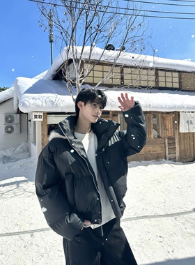 美式复古短款pu皮棉衣男冬季简约宽松休闲连帽加厚立领面包服外套