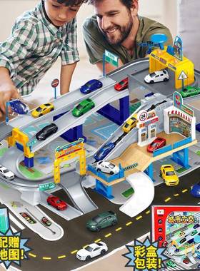 Children's city overpass electric rail parking set large