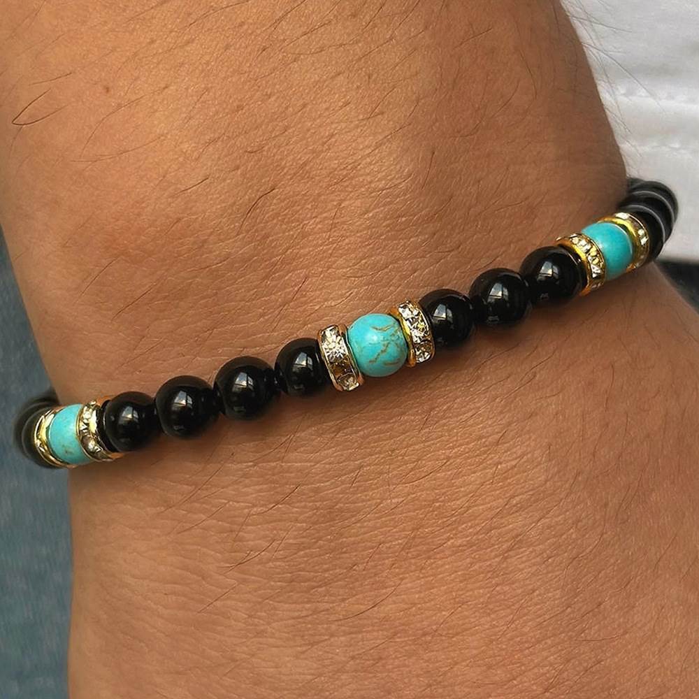 Turquoise Metal Sheet Interval Bright Black Onyx Beaded