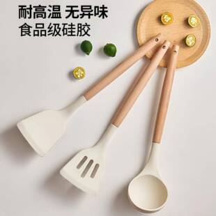 in stock wooden handle silicone kitchenware three-piece