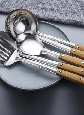 Wood grain handle stainless steel spatula soup spoon