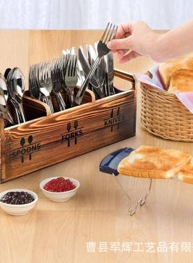 Vintage Wooden Kitchen Counteop Knife and Fork Storage