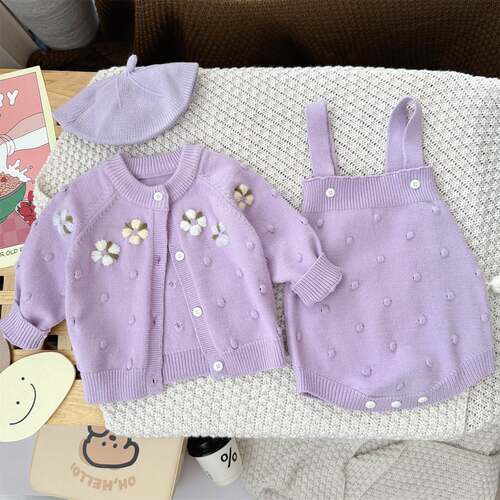 2025 Baby Girl Cotton Yarn Knitted Sweater suit Handmade