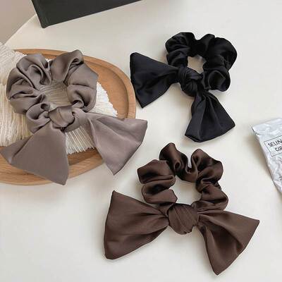 Black Bow Headwear Satin Bowel Back of Head Hair Ring High