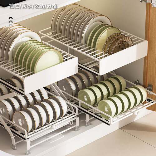 Adjustable Dish draining rack multi-functional sink cabinet