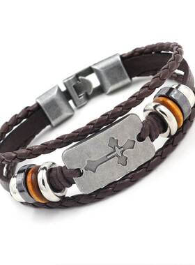 Export cross beaded leather bracelet punk men's and women's