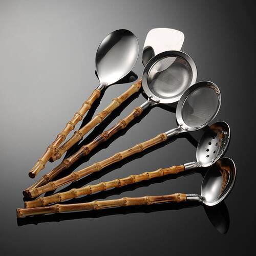 Aen 304 stainless steel bamboo handle Japanese soup shell