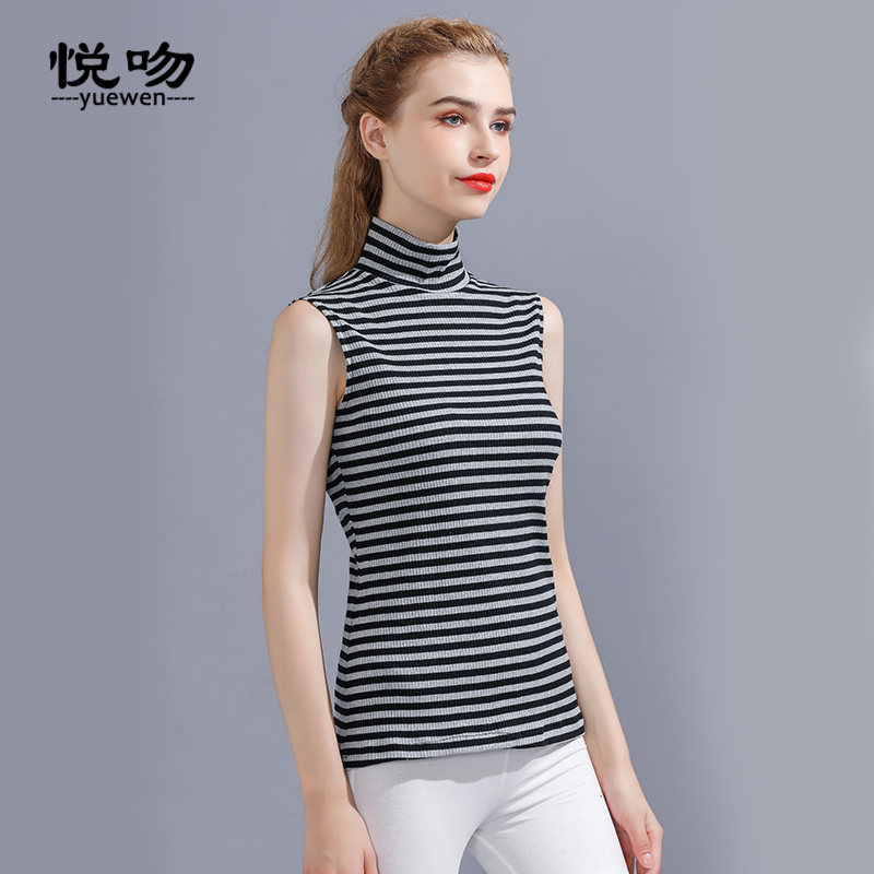 半高领条纹保暖女2025新款秋冬季无袖打底衫洋气内搭