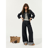 两件套 辣妹刺绣复古外套翻边牛仔阔腿裤 SOMESOWE牛仔套装 女秋美式