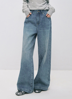 SOMESOWE 复古直筒爆闪牛仔裤