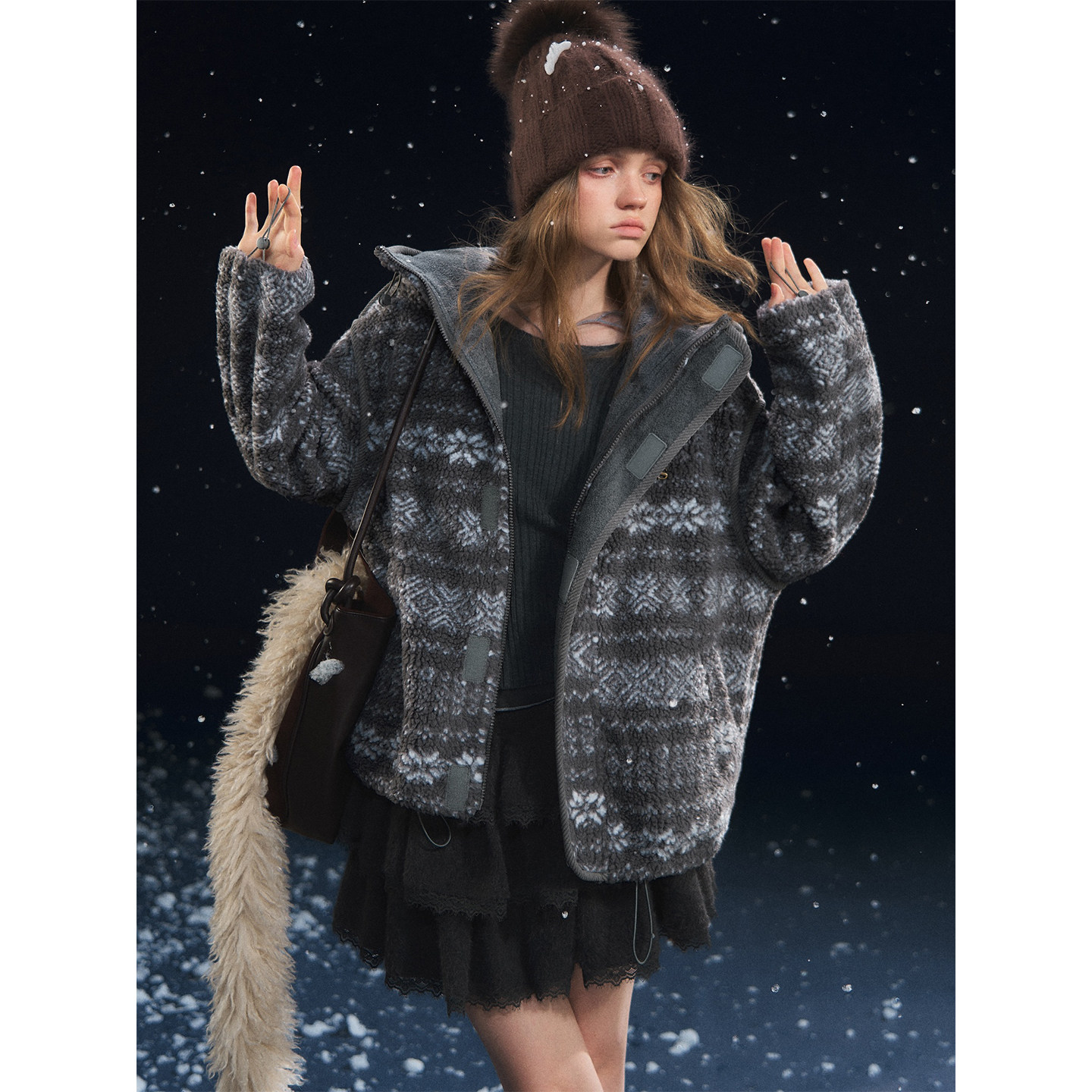 SOMESOWE 提花摇粒绒连帽休闲外套,女装/女士精品,短外套,淘宝优惠券,粉丝福利购,淘宝优惠卷