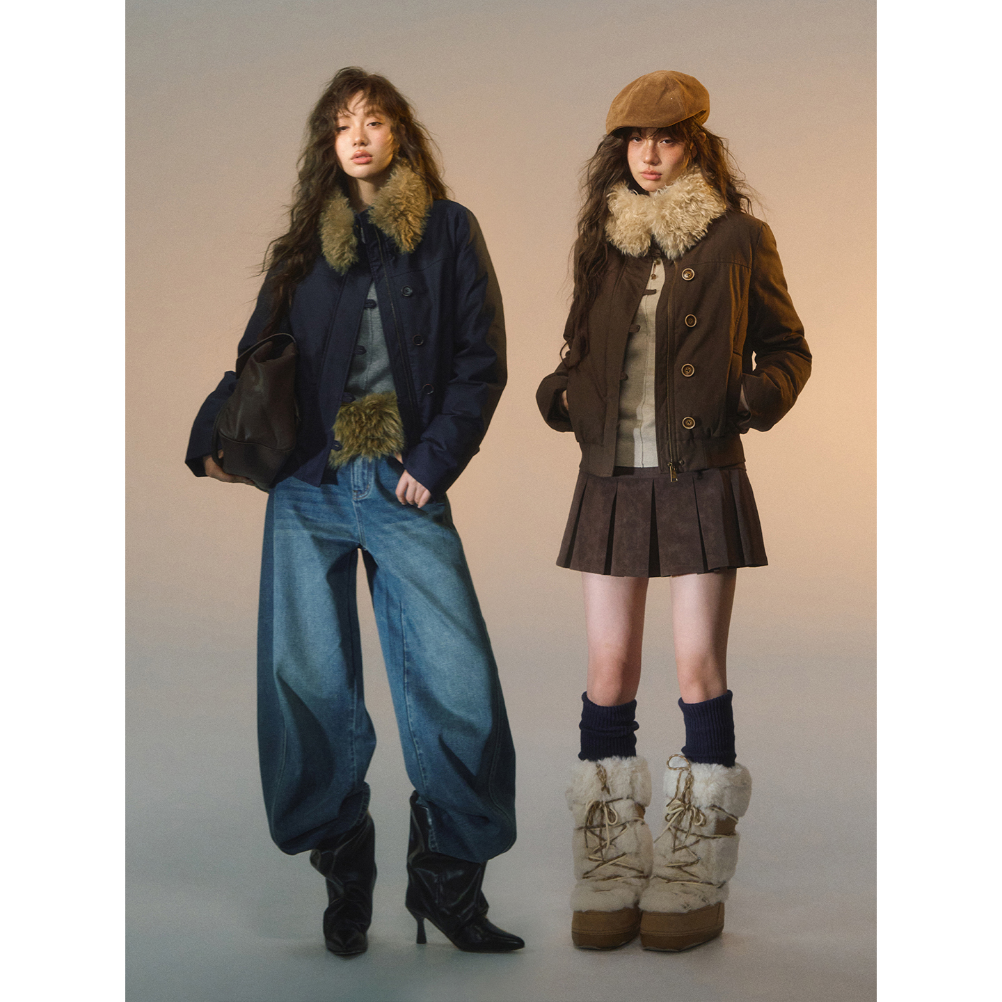 SOMESOWE 可拆卸毛领修身羽绒服