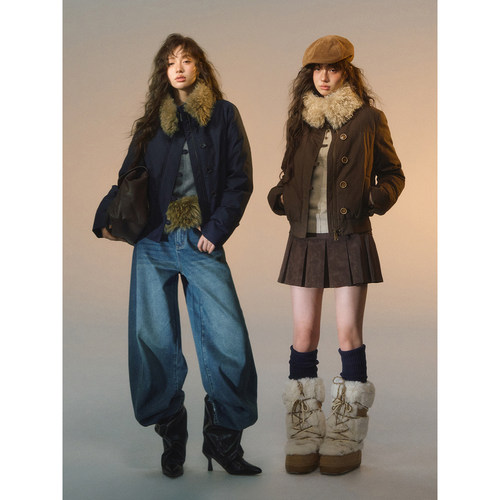 SOMESOWE 可拆卸毛领修身羽绒服