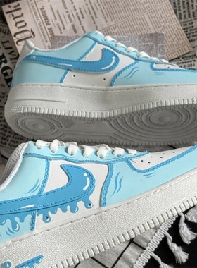 【定制球鞋】蓝色海洋 Nike AIR FORCE 1 男女款百搭低帮休闲板鞋
