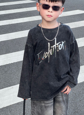 谢霆锋演唱会同款男童反光长袖T恤儿童水洗纯棉秋装打底衫上衣ins