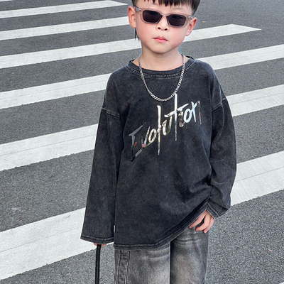 谢霆锋演唱会同款男童反光长袖T恤儿童水洗纯棉秋装打底衫上衣ins