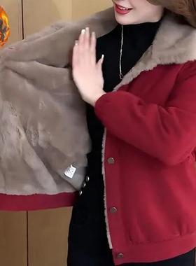 中年妈妈秋冬装灯芯绒保暖外套女士2025新款宽松大码加绒加厚女装