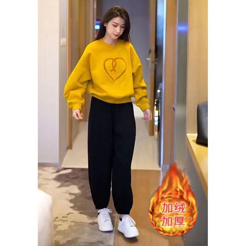加绒加厚运动套装女冬季2025新款时尚减龄洋气休闲圆领卫衣两件套
