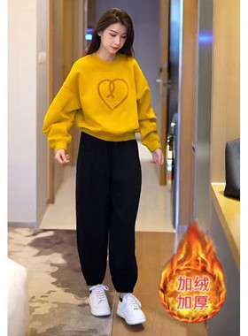 加绒加厚运动套装女冬季2025新款时尚减龄洋气休闲圆领卫衣两件套