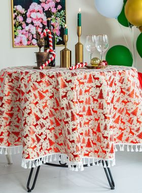Ins style Christmas table cloth, light luxury round tableclo