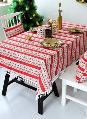 Christmas table cloth, fabric, tassel tablecloth圣诞节餐桌布