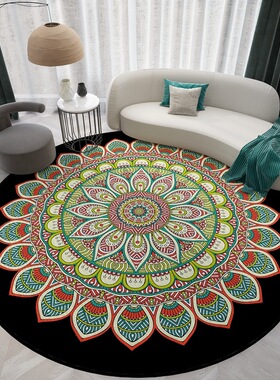 Machine washable anti-skid floor mat for ethnic round carpet